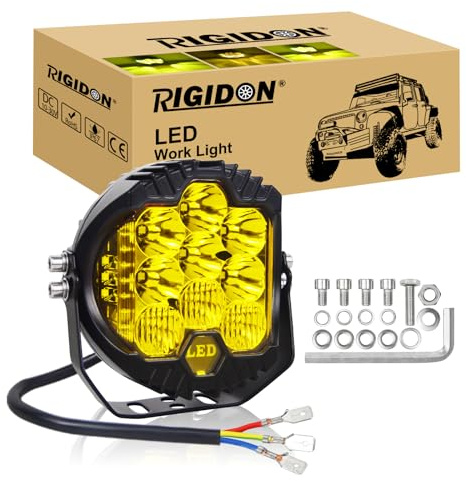 RIGIDON 1x Rund Led Arbeitsscheinwerfer, 7 Zoll 75W 7500 Lumen alu led lichtleiste, 12V 24V Wasserdicht offroad beleuchtung für Auto ATV LKW Traktor Fahrzeuge 4x4, led nebelscheinwerfer 3000k gelb