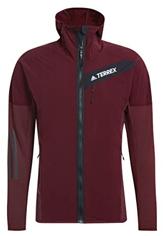 adidas Mens Polarfleece-Full Zip Techrock Flooce Wind Hooded Jacket, Shadow Red, H55941, L
