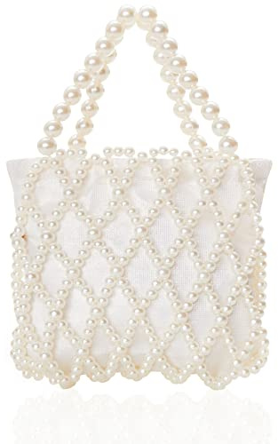 BABEYOND Pochette da donna con perle – Borsa da sera da sposa con perline e borsa interna per feste e matrimoni, Bianco sporco
