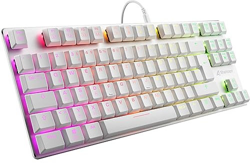 Sharkoon PureWriter RGB TKL Mechanische Low Profile-Tastatur (RGB Beleuchtung, Blaue Schalter, Flache Tasten, Tenkeyless, Beleuchtungseffekte, abnehmbarem USB Kabel) weiß