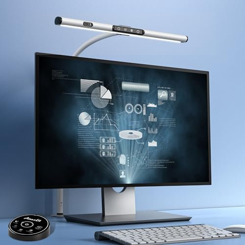 AmazLit LED Schreibtischlampe, Augenpflege Monitor Lampe, Einstellbare Helligkeit & Farbtemperaturen, Kein Bildschirm Blendung Arbeitslampe, Gestensteuerung Büro Lampe mit Memory Funktion, 12W, Weiß