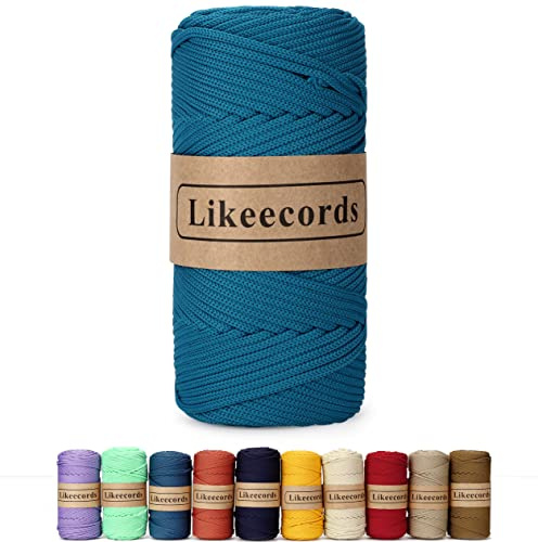 Likeecords Poliestere Corda 4mm x 130m,Cordino Per Borse Uncinetto,Polipropilene Macrame Corda intrecciata,Macramè Filo per Appendiabiti per Fiori, Home Decor （Peacock Blue）