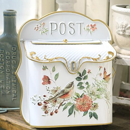 BIG FORTUNE Wall Mount Mailbox for House Outside Vintage Metal Door Mailbox Antique Style Nostalgic Charm Home Decor Garden Vintage English Cottage Decor Flower Patter