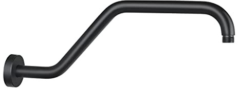 KAPHOME S Shape Shower Arm with Flange,High Rise Shower Head Extension Arm,Stainless Steel 15.5 Inch Shower Arm Extension,Matte Black,9Z3MK