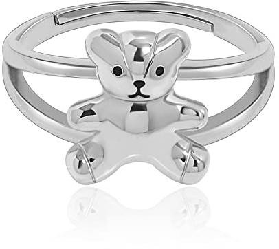 Meissa Anillo Oso 925 Anillo de Plata para Mujer Lindo Peluche Dedo Indice Amistad Anillo de Oro Regalo para Niñas Niños Adolescentes, Plata