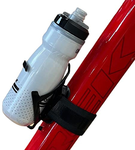 Bikase Side Loader Water Bottle Cage with Anywhere Strap - Works Great with Large Diameter EBIKE Frames - Works with Compact Frames