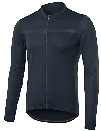 ARSUXEO Cycling Jersey Mens Long Sleeve Slim Fit Mountain Bike Jersey Cycling Tops for Men 6038 Dark Blue Size Large