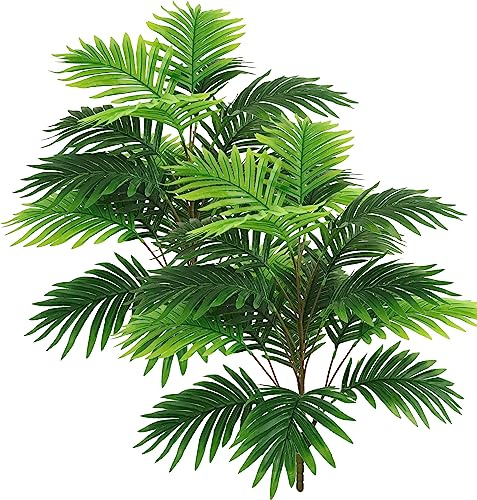 Ollain Planta artificial de hoja de palma tropical, arbusto de plástico, planta de palmera areca con 21 hojas por arbusto para el hogar, cocina, fiesta, arreglo floral, decoración de boda (2)