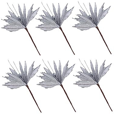 Garneck 6stücke Silberner Weihnachtsbaum-schmuck Aus Künstlichen Blumen Für Weihnachtsdekoration Fenster Und Tür-Dekoration Party Und Fest-Dekorationen