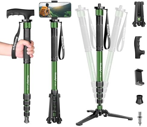 Manbily Monopods for Cameras 71-in with Feet, Walking Stick Stand 180cm Camera Monopod Mount Aluminum Lightweight with Tripod Base 5 Sections Max 22lbs For Travel DSLR Canon Nikon Sony Video Camcorder