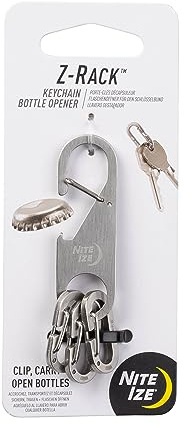 Nite Ize Z-Rack Porte-clés décapsuleur – Petit porte-clés en acier inoxydable – Mousqueton avec décapsuleur – Porte-clés décapsuleur avec trois mini mousquetons MicroLink