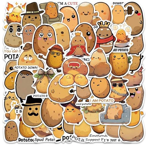 100 Pcs Potato Stickers Waterproof PVC Christmas Potato Party Supplies Cute Stickers for Bike Motorcycle Skateboard Luggage