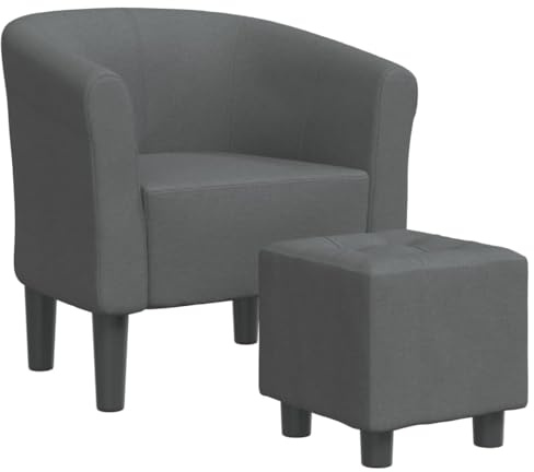 vidaXL Fauteuil Cabriolet avec Repose-Pied, Chaise avec Accoudoirs, Canapé avec Dossier, Siège Rembourré Salon Chambre, Gris Foncé Tissu