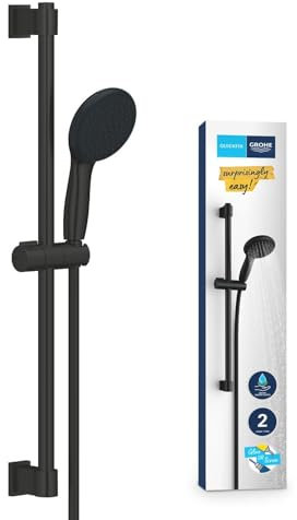 GROHE Vitalio 110, Duschset wassersparend, 6l pro Min (Brausestangenset mit: Duschkopf 2 Strahlarten, 1,75m Schlauch, Duschstange 60cm, zum Kleben oder Bohren, ohne Kleber), rund, schwarz, 279482431