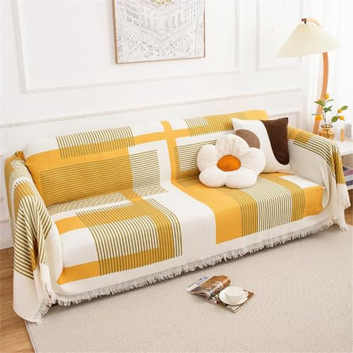 FANSU Telo Copridivano 1 2 3 4 Posti, Copriletto Matrimoniale Multiuso Copritutto Vintage Coperta Copridivano Antiscivolo Reversibile Coperta Decorativa per Divano (180 * 130cm,Patchwork Giallo)