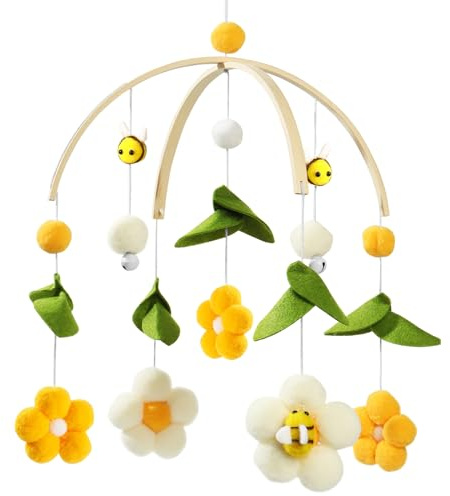 Baby Mobile mit Filzbällen, 3D Wolken Bettglocke für Babybett - Hängende Spiel Dekoration für Kinderzimmer und Kinder Bett Geschenke (Biene)