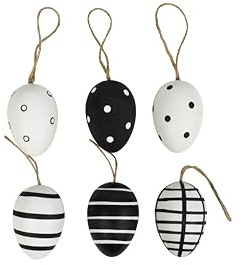 HEITMANN DECO Behang Eier 6er Set, schwarz-weiß, Gemustert - ca. 4cm