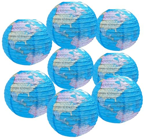 Ayearparty 8 faroles de papel colgantes de 12 pulgadas alrededor del mundo, decoraciones de fiesta temática de viaje, decoraciones del Día de la Tierra, decoración de aula para el hogar, decoración de