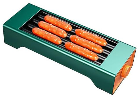 Hot Dog Roller Machine, Sausage Grill Cooker with 4 Non-stick Rollers, Stainless Steel Material, 360° Even Baking, Temp 0-180°C Adjustable - Perfect for Kitchen, Restaurant, Home
