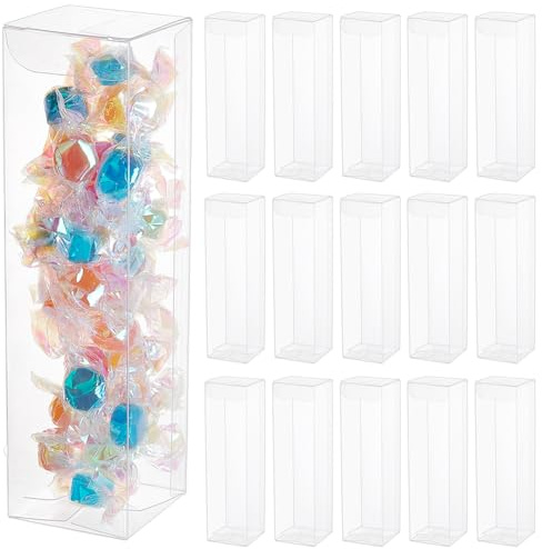 BENECREAT 20 scatole regalo trasparenti con pellicola, 4 x 4 x 15 cm, rettangolari, trasparenti, in PVC, per matrimoni, feste, trattare caramelle, cupcakes