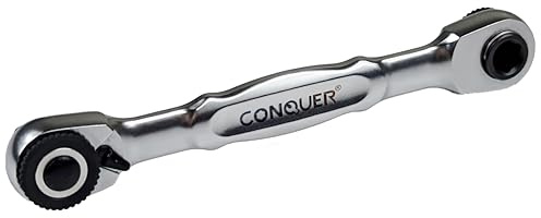 CONQUER 2-in-1 Mini-Umschaltknarre 1/4 Zoll (Vierkant & Sechskant) – Kompakte 115mm 72-Zahn Ratsche mit Spindisk & Schnellwechsel, Hohes Drehmoment für KFZ, Fahrrad & Heimwerker