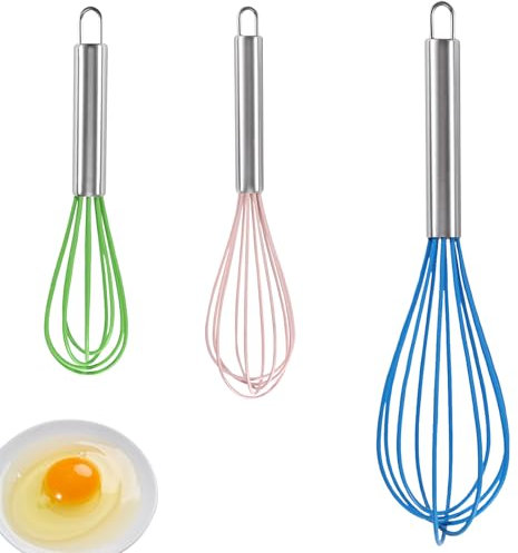 3 Pezzi Frusta Da Cucina In Silicone 8, 10 e 12 Pollici, Frusta Da Pasticceria Con Rivestimento Antigraffio, Per Frullare Sbattere Montare (Verde Rosa e Blu)