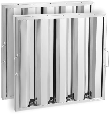 VEVOR Filtre de Hotte Aspirante Commerciale 493x493 mm, Filtre à Chicane en Acier Inoxydable, 4 Rainures, Lot de 2, Nettoyage Facile, pour Hottes d'Extraction de Cuisine Commerciales Anti-graisse