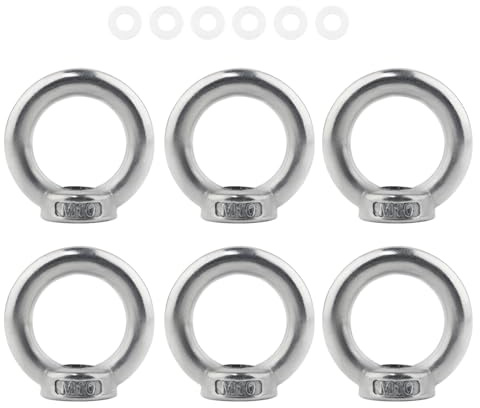GIVIHGETI 6 Stück Ringmutter M10, 304 Edelstahl Augenschraube, Augbolzen, Ösenschraube, Ösenmutter, Öse, Ringösen, Ringschrauben für Hebezubehör