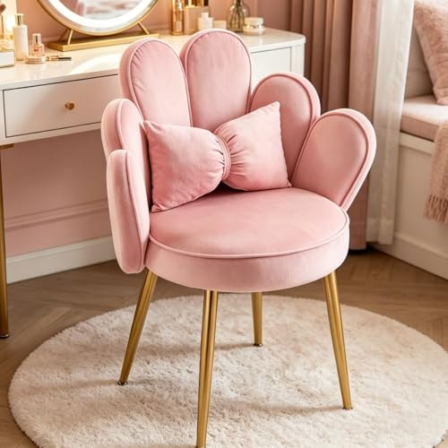 LEADZM Sessel Wohnzimmer, Schminktisch Stuhl Armlehnensessel Rosa | Loungesessel Relaxsessel Lesesessel Akzentsessel Einzelsofa Schlafzimmer, mit Samtbezug Metallbeinen