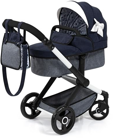 Bayer Design 17081AA Carrozzina per bambole Xeo con borsa, regolabile in altezza, maniglione girevole, trasformabile, ruote anteriori mobili, cestino integrato