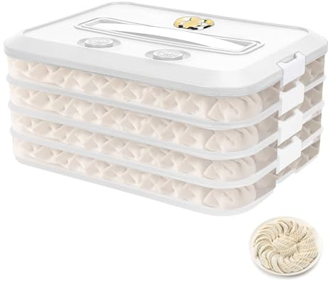 Knödel Aufbewahrungsbox, 4 Lagiger Aufschnittboxen für Kühlschrank Stapelbar Knödel Einfrieren mit Deckel Mehrschichtige Aufbewahrungsbox Einfrieren mit Datumsanzeige für Gefrierschrank für Zuhause