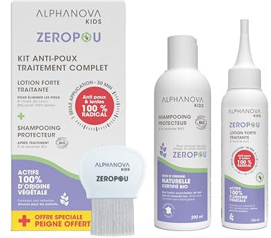 Kit Anti-Poux ZEROPOU - Lotion Forte 100ml, Shampoing Protection 200ml, Peigne Anti-Poux Offert - Sans Insecticide, Paraben, Sulfate - 100% radical