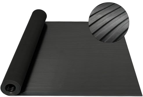 Nisorpa Rubber Matting Roll, Wide Ribbed Rubber Flooring Mat Heavy Duty Rubber Garage Matting Floor Mat, 100 x 300 cm, Non-Slip for Garage Gym Basement Warehouse, 3mm Thick, Black