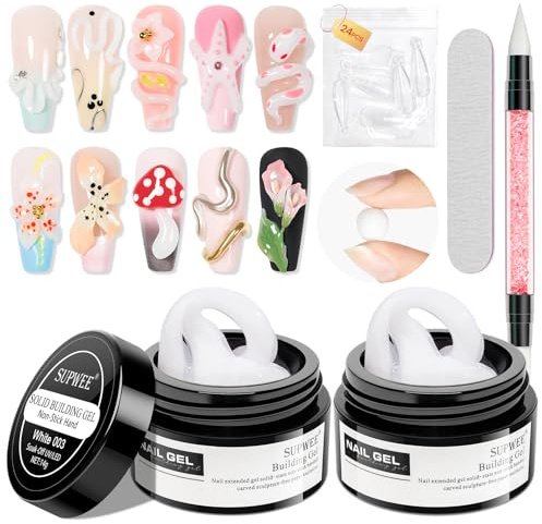 SUPWEE 3D Gel for Nail Art 2PCS White 3D Nail Gel Sculpting Gel Builder Gel | Nail Art Non-Stick Hand Nail Carving Strengthen Hard Varnish for DIY Salon Home Manicure
