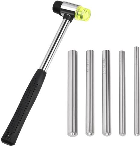 Cimeton 6 herramientas de remache manual de acero al carbono, kit de cabeza de martillo manual de acero al carbono con martillo para remache hueco sólido medio hueco