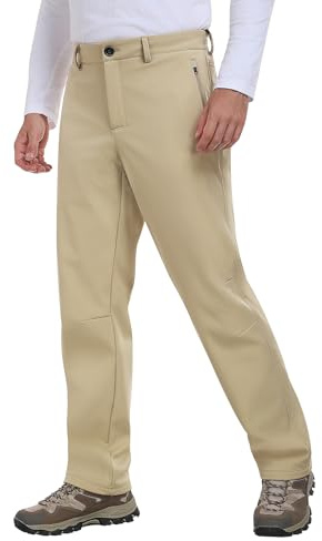 Xnova Pantaloni Trekking Uomo Invernali Impermeabile Pantaloni da Lavoro Fodera in Pile Termici Pantaloni Felpati Caldo da Sci Snowboard Montagna Escursionismo Pantaloni Softshell, Kaki, M