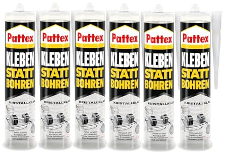 Pattex Montagekleber Kleben statt Bohren Kristallklar, Kartusche, 6x 290g | Glasklarer Baukleber für starke & saubere Ergebnisse – keine Rückstände