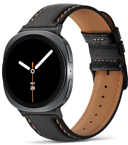 Tasikar Armband kompatibla med Samsung Galaxy Watch 8 40 mm, 44 mm, äkta läderarmband för Samsung Galaxy Watch 8 Classic 46 mm, svart