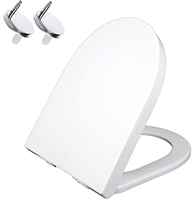 D Shape White Toilet Seat - Soft Close Adjustable Hinge Quick Release Top Fixed Bathroom Lid Easy Install Plastic Cover Ideal for Modern Toilets Model 9017