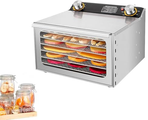 Déshydrateur/lyophilisateur alimentaire professionnel, déshydrateur électrique for viande déshydratée avec minuterie de 12 heures, plateaux en acier inoxydable, contrôle de température de 30 à 90 °C,