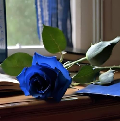 Genérico Rosa Azul Sintetica Realista. Regalos, cumpleaños, Aniversarios, Decoracion. Flor Azul. Rosas Azules eternas sinteticas. Regalo Original. Hecho en España.