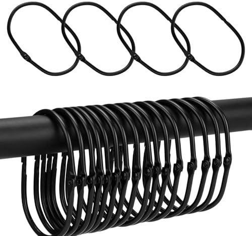 MUNTE 20 Stück Duschvorhangringe Schwarz, Duschvorhang Haken Aus Eisen, Ringe Duschvorhang Oval, Duschringe, 44,1 x 67,6 mm, für Bad, Küche, Schlafzimmer