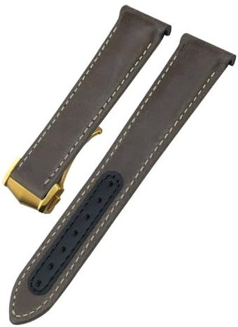 TLCBAZCF 19 mm 20 mm 21 mm gebogenes Lederarmband, kompatibel mit Omega Seamaster 300 Planet Ocean AT150 Speedmaster Moon Watch, Lederarmband(Brown-Gold Pointed,19mm)