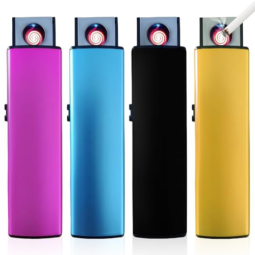 BAIFULAI 4 Stück Sturmfeuerzeug USB: Elektronische Akku-USB-Feuerzeuge mit USB-Anschluss,Sturmfeuerzeuge Elektrisch Doppelseitige Zündung Flammenloses, Winddicht, Wiederaufladbar, Ohne Gas