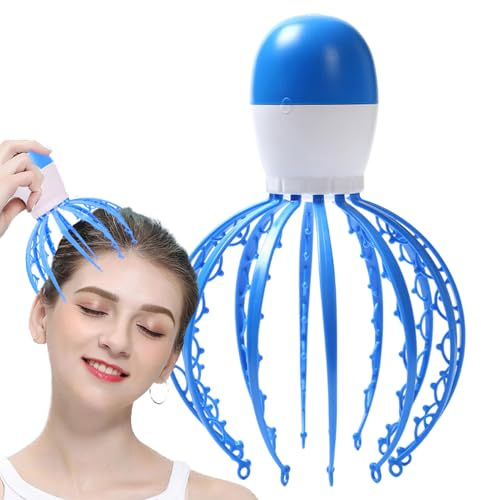 Massaggiatore per la testa, portatile, con ricarica USB, massaggiatore portatile per cuoio capelluto, allevia la pressione del cuoio capelluto, polpo elettrico con 3 modalità