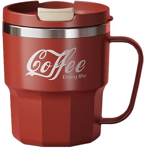MIOYOOW Isolerad kaffekopp i 304 rostfritt stål, isolerad mugg, 400 ml läckagesäker, koppar med handtag och dubbelväggigt lock för varmt och kallt kaffe, mjölk och te
