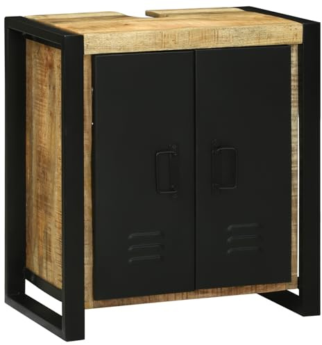 JHQHSM Mobile Lavabo in Legno Massello di Mango 55x35x60 cm con Porte Scorrevoli, Design Industriale Moderno per Bagno, Costruzione Robusta e Ampio Spazio di Archiviazione, Interno