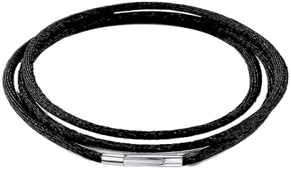 Handmade 3mm Black Silk Cord Chain Necklace with Stainless Steel Bayonet Clasp – Soft Smooth Rope Chain, Unisex for Women & Men (14–36 Inch) (16, Inches)