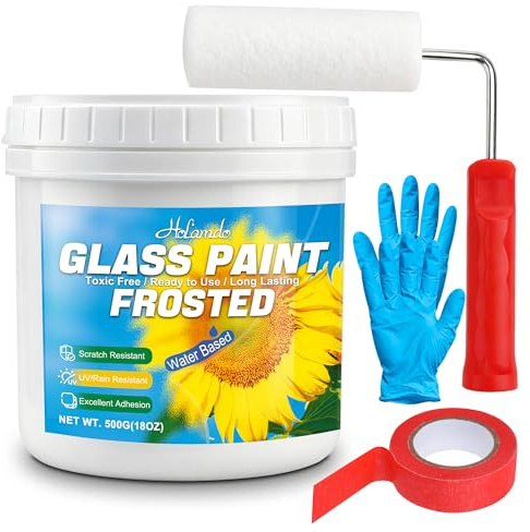 Frosted Glass Paint Kit,500g Window & Door Privacy Paint Includes Tools | Water-Based, Low Odor,Waterproof & UV Resistant, Sun Blocking, For Window, Bathroom, Kitchen, Door, Sliding Doors & Office