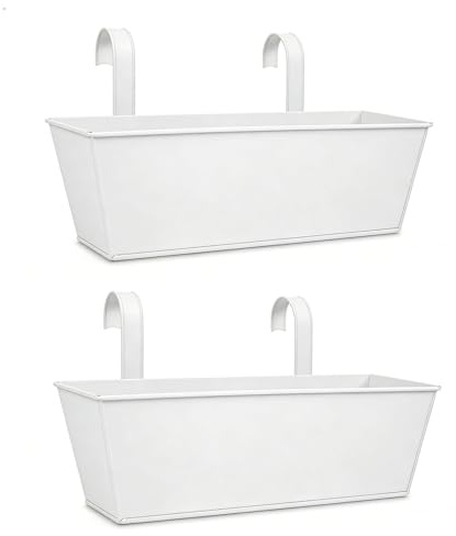 Smandy Maceta con Barandilla Maceta Colgante de Metal Rectangular para Balcón Al Aire Libre 16,3 X 5,5 X 4,9 Pulgadas con 4 Orificios de Drenaje para Porche, Ventana, Barandillas de Cerca, Uso en